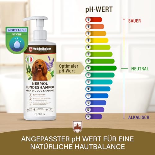 Veddelholzer 500 ml Natürliches Neemöl Hunde Shampoo sanfte Haut- & Fellpflege, lindert Juckreiz gegen Flöhe, Zecken & Milben, Rückfettend & Feuchtigkeitsspendend für EIN glänzendes Fell