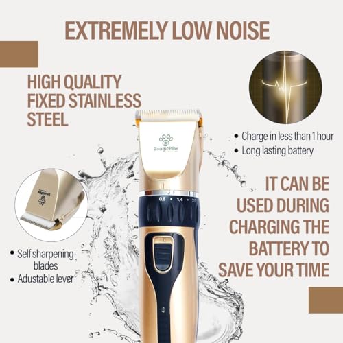 Image of kpl Bougiepaw Dog Clippers For Grooming | 12 Pcs Set | Low Noise | Rechargeable | Professional Pet Grooming Kit for Pets | Dog Shaver Clippers