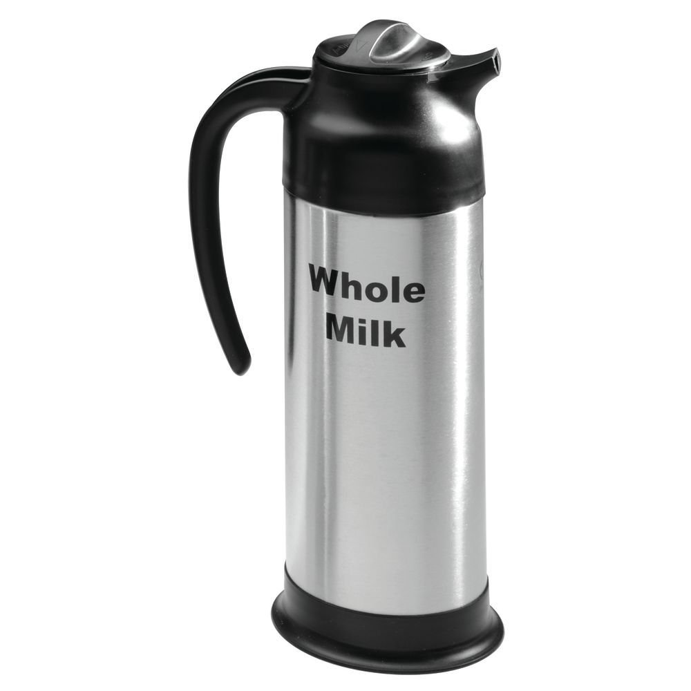 Service Ideas SSN100WHOLEET Steelvac Creamer Carafe,"Whole Milk" Etched, Stainless Vacuum Insulated, 1 Liter (33.8 Ounces), Dishwasher safe, NSF