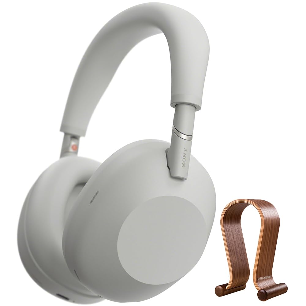 Sony WH-1000XM6/S Best Wireless Noise Canceling Headphones Platinum Silver Bundle with Deco Gear Wood Headphone Display Stand Secure Tabletop Holder/Gaming Headset Hanger
