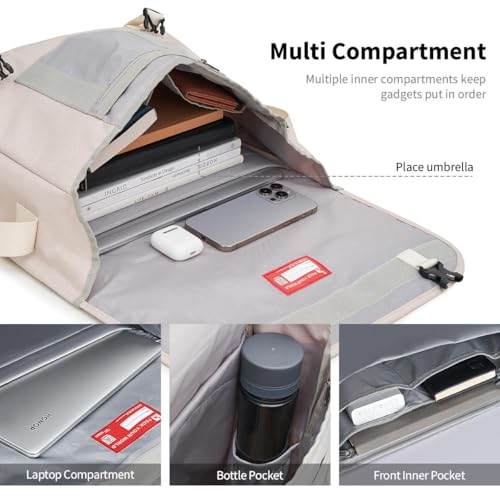 Image of OIWAS Messenger Bag for Women 15.6 Inch Laptop Crossbody Bag for Men, White | Casual Satchel Shoulder Bag Briefcase with Water Bottle Pocket & Reflective strips for Travel Work Outdoor Activities