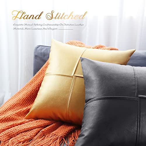 Brawarm Faux Leather Throw Pillow Covers 16 X 16 Inches, Gray Leather Pillow Covers Pack Of 2, Hand Stitched Leather Decorative Throw Pillows For Couch Sofa Bed Living Room Home Garden #TOP4