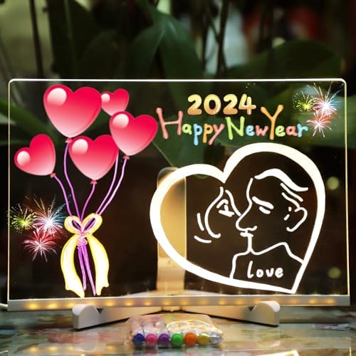 Heart-Shaped LED Note Board ??? 10x10 Acrylic Dry Erase Board With Light-Up Stand & Markers