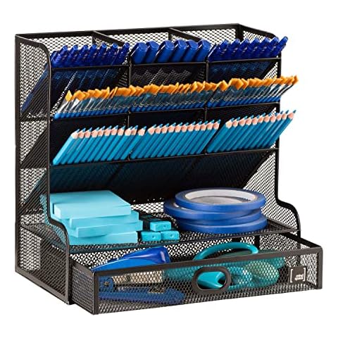 Mindspace Art Supplies Desk Organizer, Pencil Holder, Pen Organizer for desk - Stationary Organizer for Pens and Markers, Colored pencils, Paint Brushes, Sticky Notes - School Supply Organizer, Black Cover