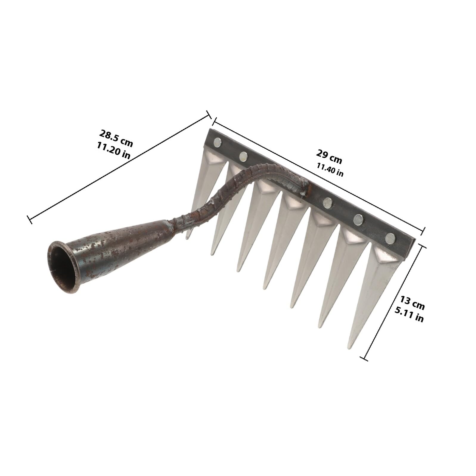 Rastrillo de jardín de Acero de 14 Dientes para césped y Hojas, Herramienta de jardinería de Metal sin Mango, Equipo de rastrillado de Patio Resistente para Uso doméstico y agrícola.