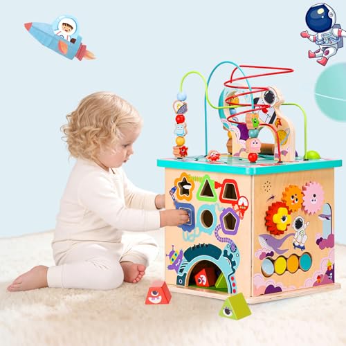Udeas Pre-Assembled 9 in 1 Wooden Activity Cube. Educational Learning