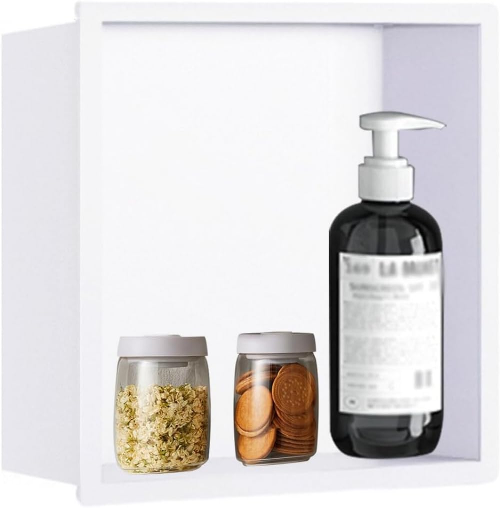 Étagère de douche en acier inoxydable : rangement mural blanc sans percer le carrelage