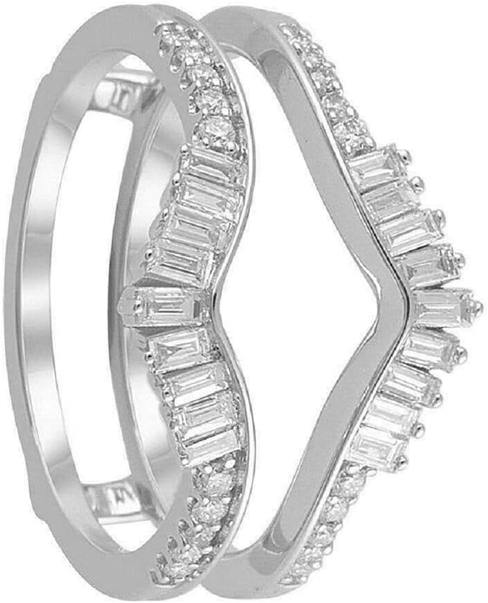 V Touch Baguette Cut D/VVS1 Diamond Curved Enhancer Engagement Wedding Band Ring Guard for Womens 925 Sterling Silver