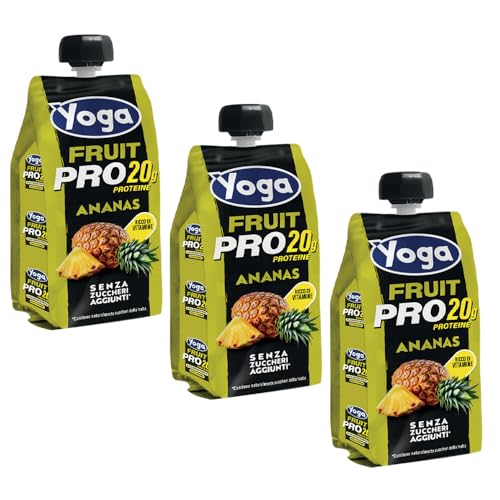 Yoga Fruit Pro 20g Ananas Senza Zuccheri Aggiunti ad Alto Contenuto Proteico, Senza Glutine | 250ml x3