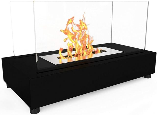 Bio Ethanol Fireplace Indoor Outdoor Camping Glass Top Burner Fire Bari Black Tabletop