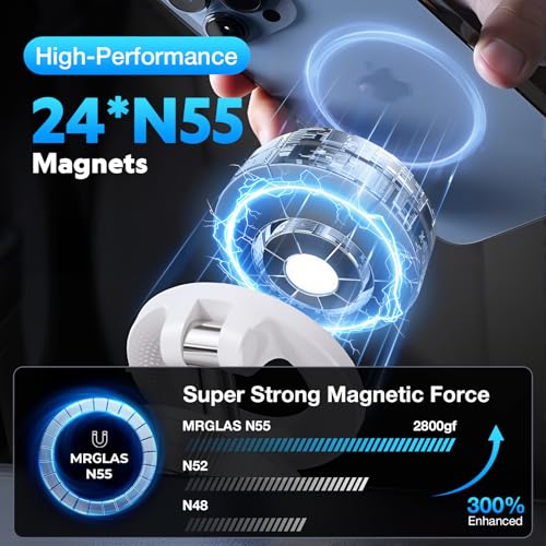 Image of (1 Year Warranty) Magnetic Vacuum Phone Holder, 360 Rotation & Powerful Suction Secure Mount for Car, Gym, Bathroom & Flat Surfaces,Universal Support for All Smartphones- White
