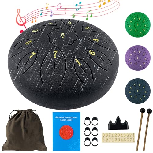 Rain Drum for Outside Garden, 6 Inches 11 Notes Steel Tongue Drum for Adults Kids, Ethereal Drum Sound Healing Instruments for Musical Education Entertainment Chakra Meditation Yoga Zen Gifts