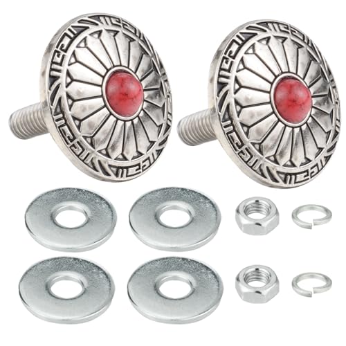 Arenbel 2Pcs License Plate Frame Screws Red Core Flower Shape Car Tag Bolts Fasteners Kit Fit Vehicles Motorcycle Trucks SUV