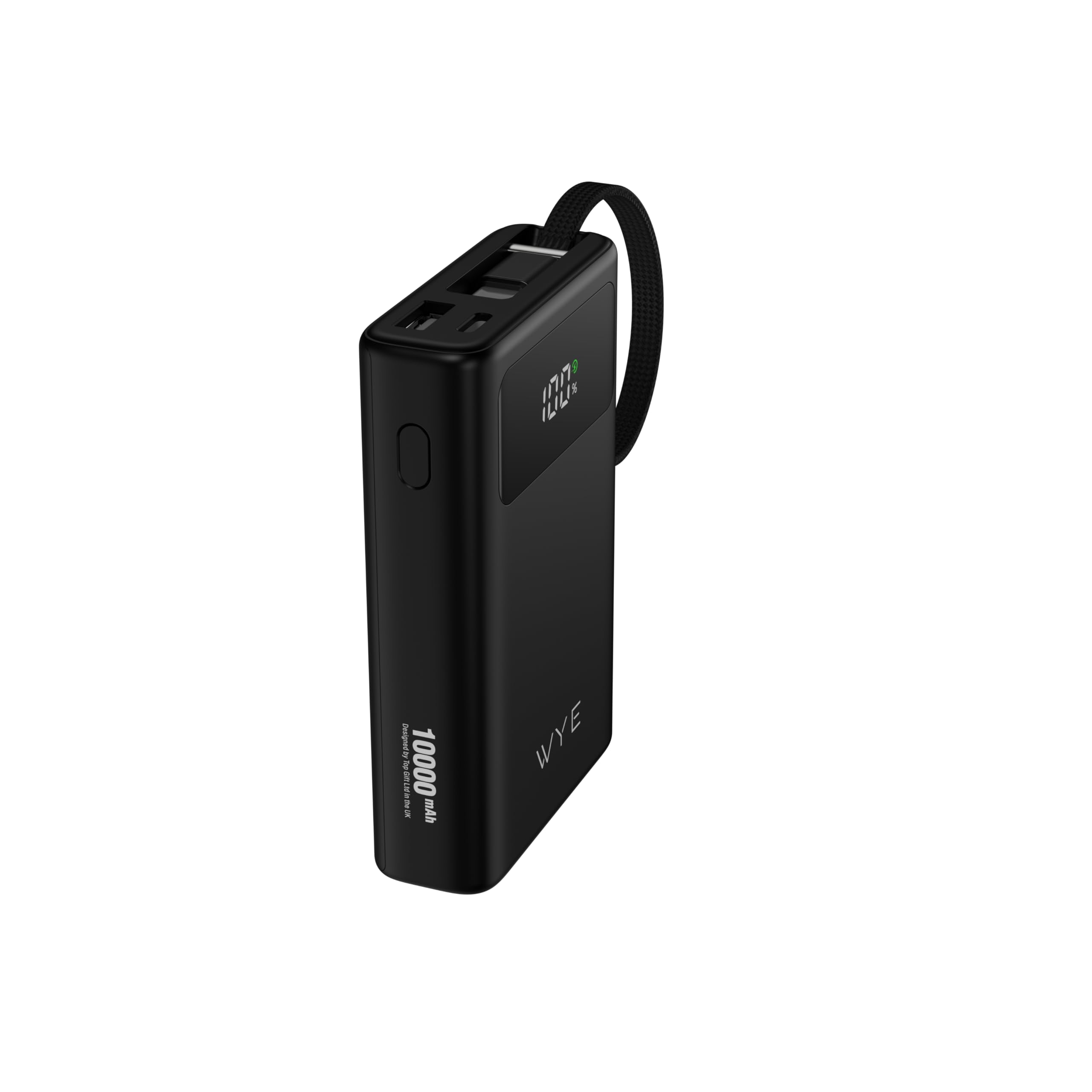 WYE Power Bank da 10000 mAh con cavi USB-C e 8 pin integrati, ricarica rapida PD da 30 W, display a LED, batteria portatile per iPhone, Samsung, Google Pixel, tablet e altro, nero