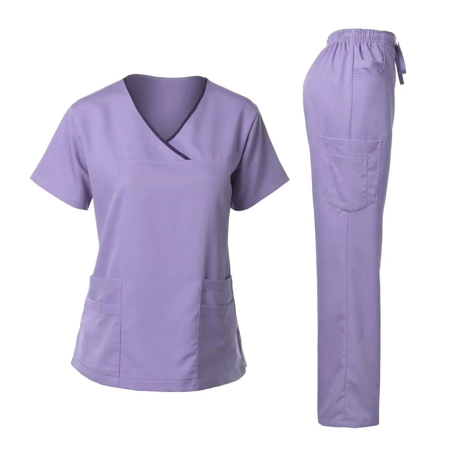 Divisa Da Infermiera Uniforme chirurgica Donna Ospedale Clinico Salone di bellezza Spa Top e pantaloni Set di uniformi for scrub infermieristico da donna Per Cosmetologia E Assistenza Sanitaria(Light
