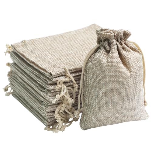 Uigidori 30 Pcs Burlap Gift Bags with Drawstring, 3.8 x 5.7 Inches Premium Linen Jewelry Pouches, Burlap Favor Sacks, Rustic Gift Wrap Pouche for Wedding Favors, Party, Advent, Christmas, DIY Craft