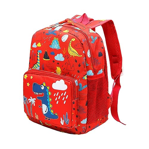 POWOFUN Mochila infantil de desenho animado para pré-escola de 3 a 5 anos, Dinossauro vermelho, Small, Desenho animado