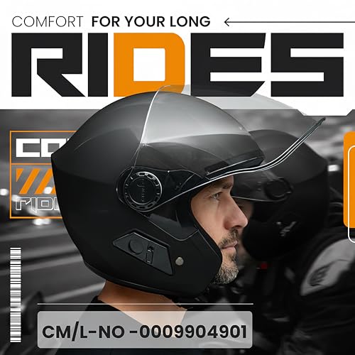 Image of Cortex Run Half Face Helmet Matt Finish with Scratch Resistant Curved Polycarbonate Visor, Hard ABS Shell Helmet for Men and Women | Clear Visor, Lightweight