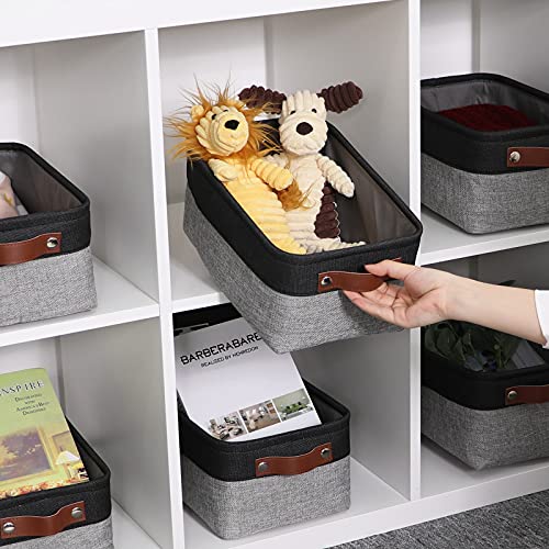 Hnzige Small Storage Baskets Fabric Bins(6-Pack)Baskets For Shelves, Empty Gift Baskets With Leather Handles,Folable Baskets For Organizing Clothes, Toys, Books, Gifts(Black&Gray,11.8" X 7.8" X 5.1") #TOP3