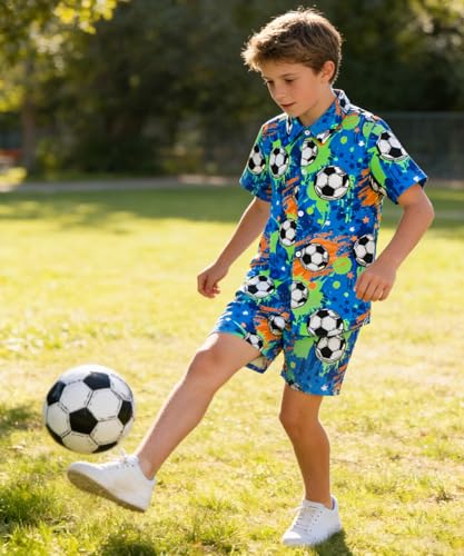 Image of uideazone Boys Hawaiian Shirts Novelty Printed Funky Short Sleeve Button Down Shirt Kids Aloha Luau Shirt 7-14T