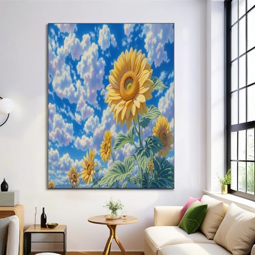Art mural sur toile peinture aquarelle tournesols décoration salon 60x90