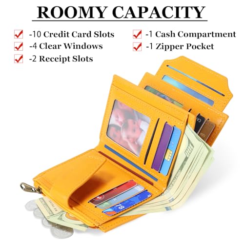 Image of Airkit Small Wallet Women RFID Blocking Soft Leather Bifold Compact Card Holder Wallet for Women with Zipper Coin Pocket 4 ID Window