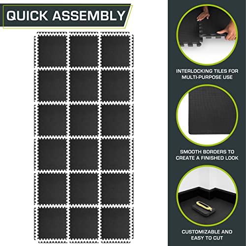 Image of ProsourceFit Weaved Pattern Extra Thick Exercise Puzzle Mat 1-inch, EVA Foam Interlocking Tiles for Protective, Cushioned Flooring for Home and Gym Equipment; Black, 72 SQ FT, 18 Tiles