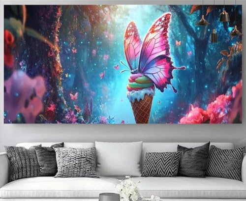 Canevas débutant diamond painting papillon sans pli grand format 60x180