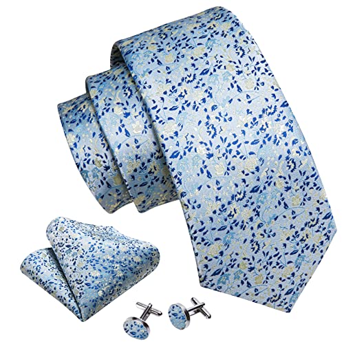 Barry.Wang Mens Floral Ties Set Silk Necktie Handkerchief Cufflinks for Formal Wedding Business - Image 3