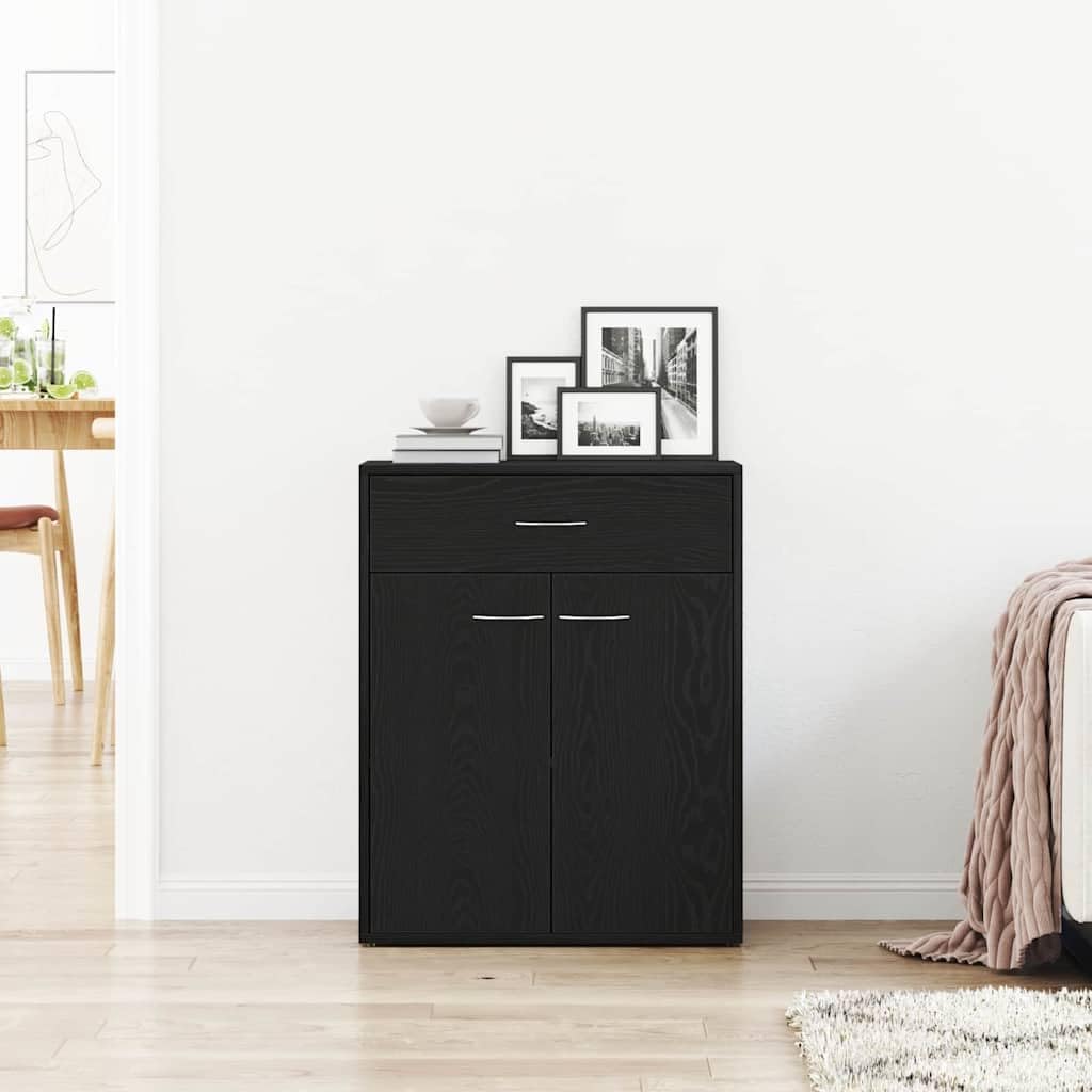 Aparador de madera negro 60x30x75 cm moderno con cajones para salón