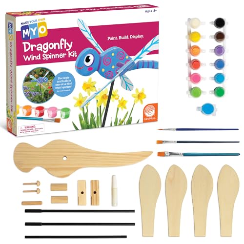 MindWare Make Your Own Dragonfly Wind Spinner Wood Craft Kit - Build & Decorate for Ages 8 & Up
