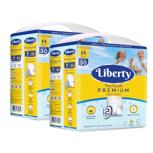Liberty Premium Adult Diaper Pants, Medium (M) Size, 60 Count, Waist Size (61-115cm | 24-45 inches), Unisex, Leak Proof, Extra Elastics, High Absorbency, 12 Hrs protection, Pack of 2, 30 count/pack (B08X3317FM) Amazon Price History, Amazon Price Tracker