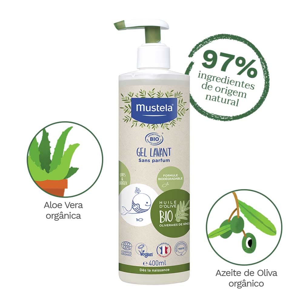 MUSTELA Gel champú Bio 400ml válvula dosificadora, Negro, 400 ml (Paquete de 1)