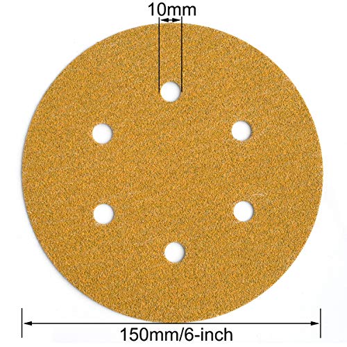 Aiyard 6-Inch 6-Hole Hook And Loop Sanding Discs 60-Grit, Random Orbital Sandpaper For Automotive And Woodworking, 100-Pack #TOP5