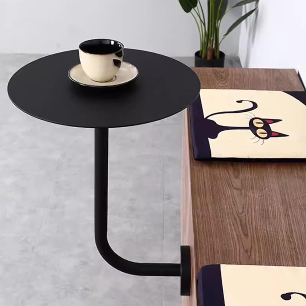 Kleiner Beistelltisch zur Wandmontage, Schmiedeeisen, rund, Kneipentisch, schwarz, Metall, Beistelltisch für Kaffee, Tee, Frühstück, Bar, Bistro, Restaurant, kompakte Größe (35 x 35 x 45 cm)