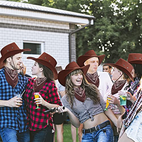 Image of Zhanmai 12 Pcs Cowboy Hat and Bandana Cowboy Cowgirl Hats Bulk Western Party Costume Halloween Accessory