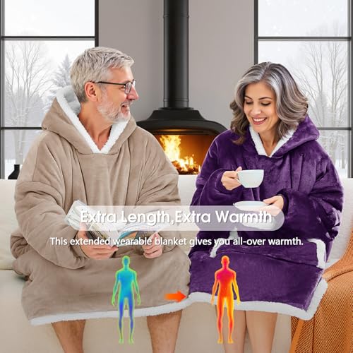 JOYWOO Nude Wearable Blanket Hoodie,Oversized Cat Lovers Sweatshirt Blanket for Adult, Birthday Gifts for Women Mom Grandma,Cozy Sherpa Hooded Blanket with Giant Pocket Winter Gifts,Nude Standard