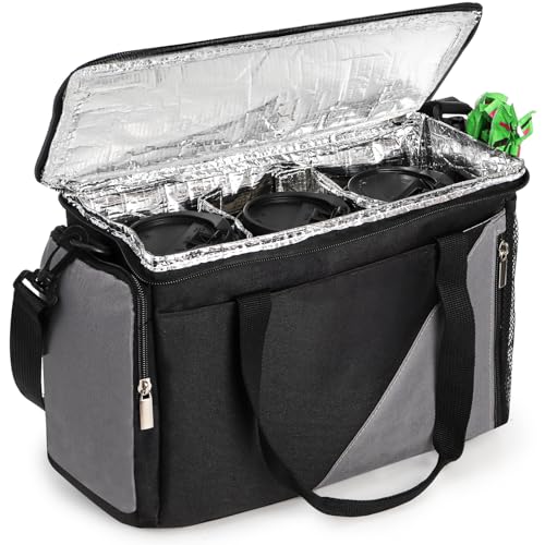 ZEAYEA 3 Cups Reusable Drink Carrier for Delivery, Portable Insulated Drink Caddy with Removable Dividers, Beverages Carrier Bag with Handle and Shoulder Strap for Take Out, Travel, Outdoor, Picnics
