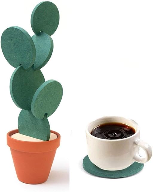 Nioslier Coasters Creative Cactus Shaped Design Set of 6 Pieces for Home Office Decor