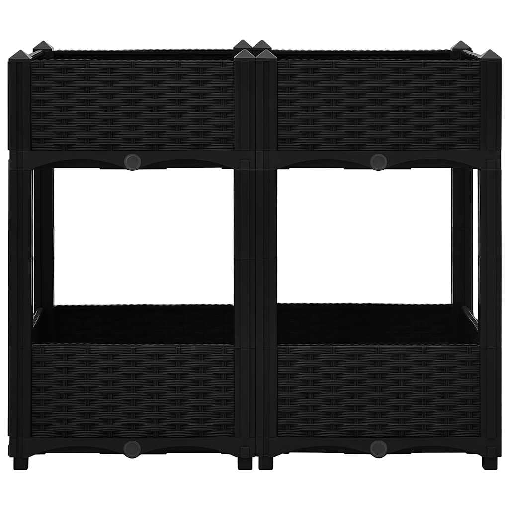 Jardinera moderna de polipropileno, 80 x 40 x 71 cm, color negro, con bancal elevado para balcón y jardín, robusta maceta con 2 alturas, fácil de montar para verduras, hierbas, flores