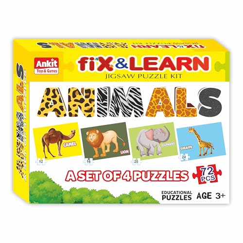 Image of Ankit Toys & Games Fix 'n' Learn Animal Jigsaw Puzzle for Kids | Educational Toy for Kids Age 3 and Above | Zoological Discovery | Boost Memory Skills | 72 Pieces Puzzles (Set of 4 Puzzles in a Box)