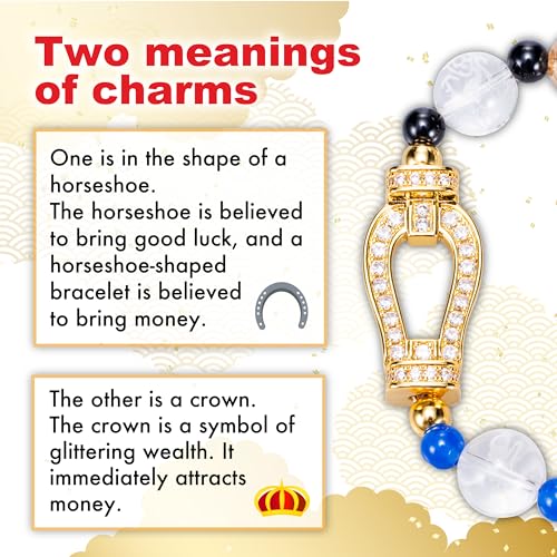 Japan lucky charm money luck bracelet horseshoe crown beads fengshui gold crystal wealth japanese traditional stretch men women unisex natural stone positive energy cool present casual3