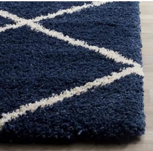 Image of AROMICK Modern Polyester Anti Slip Shaggy Fluffy Rug and Carpet for Living Room, Bedroom & Dining Room (4 x 6 Feet, Blue Ivory Box)