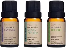Kit 3 Óleos Essenciais Via Aroma - Lavanda, Menta Piperita e Tea Tree