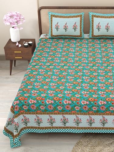 Image of Bedsheet for Double Bed King Size | Jaipuri Rajasthani Cotton Bed Sheet | 1 King Size bedsheet with Pillow Cover | 240 TC Jaipuri Prints Flat Double Bed Bedsheet Cotton King Size