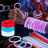 Red White Blue Glow Sticks Bulk 60 Pack with 70 Accessories, 4th of July Patriotic Party Supplies, Memorial Day Glow Bracelets & Necklaces for Kids Adults