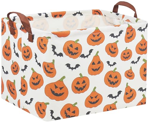 Image of Rectangular Halloween Basket for Kids Pumpkin Basket Toy Storage Bin Organizer Box Room Decor for Halloween Parties(Halloween Pumpkin)