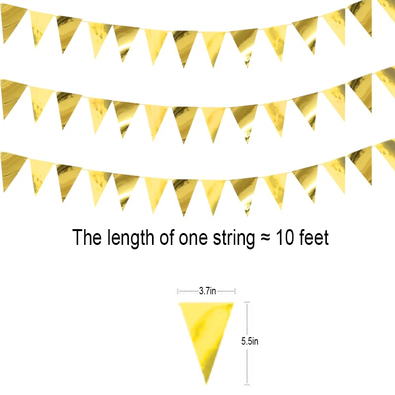 Image of Gold Hanging Triangle Flag Pennant Garland Gold Hanging Paper Pennant Streamer Paper Triangle Flag Bunting Banner for Graduation Wedding Engagement Birthday Party Decorations 30 Feet