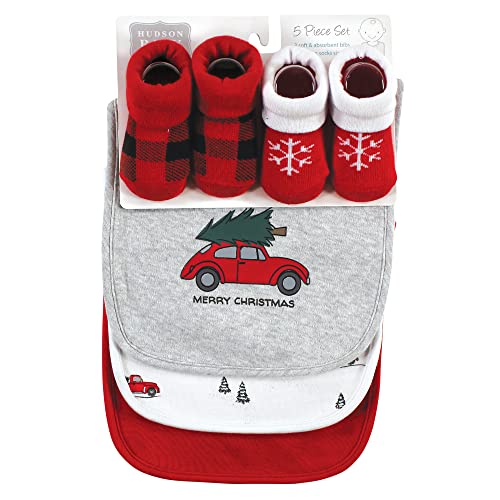Image of Hudson Baby Unisex Baby Cotton Bib and Sock Set, Christmas Scene, One Size