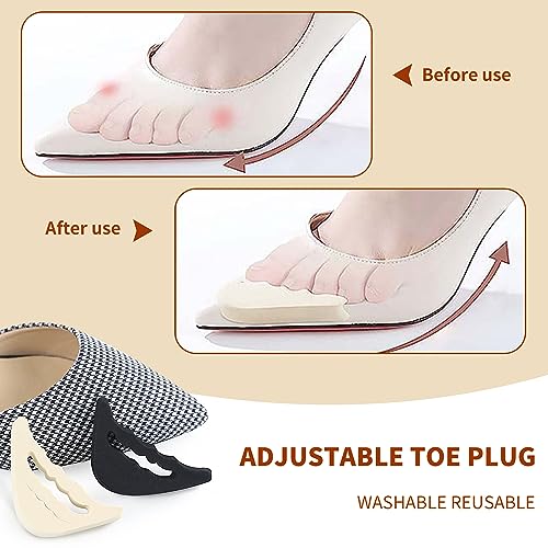 Image of Toe Filler 6 Pairs Adjustable and Reusable Toe Plug Soft Foam Toe Pads Comfortable and Convenient Toe Inserts to Relieve Discomfort Black and Beige (3 Black+3 Beige)